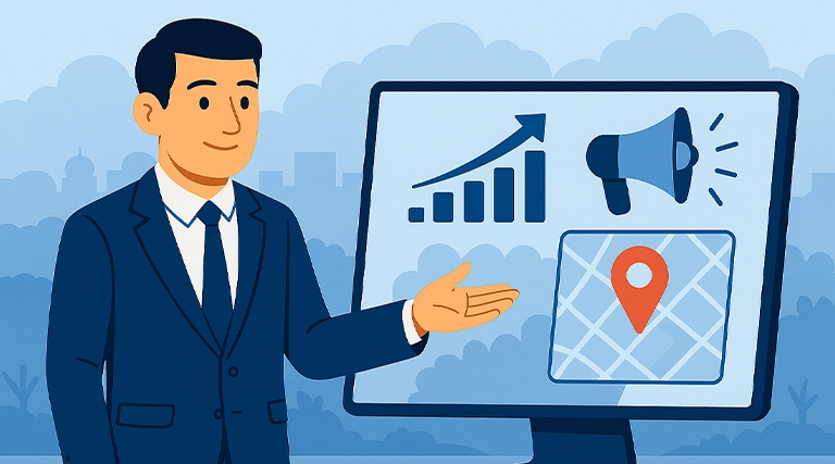 Equipe de agência de marketing digital trabalhando em estratégias de SEO, redes sociais e anúncios online para empresas locais