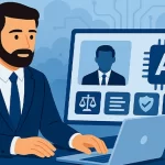 Advogado utilizando ferramenta de inteligência artificial para automatizar tarefas jurídicas e melhorar a eficiência do escritório