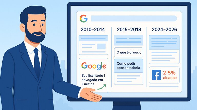 Quais estratégias funcionavam no início do marketing jurídico digital e o que parou de funcionar? Advogado apresenta evolução de estratégias de marketing jurídico digital ao longo de três períodos distintos