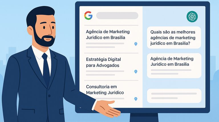 Por que toda agência de marketing jurídico parece igual à primeira vista? Profissional analisa resultados de busca no Google sobre agências de marketing jurídico em Brasília