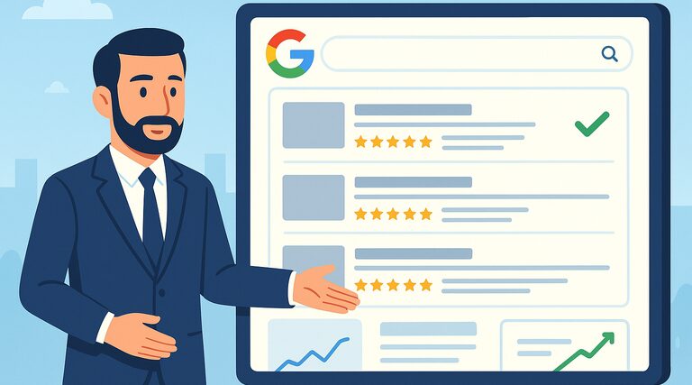Por onde começar a avaliar a sua escolha? Profissional analisando avaliações e resultados de agências no Google para escolher serviço de marketing jurídico