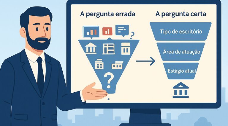 Qual é a primeira pergunta certa antes de contratar uma agência? Advogado apresenta funil de qualificação comparando perguntas erradas e certas antes de contratar agência